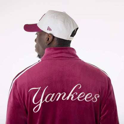 The Male model is wearing New York Yankees MLB Velour Dark Red Track Jacket 5