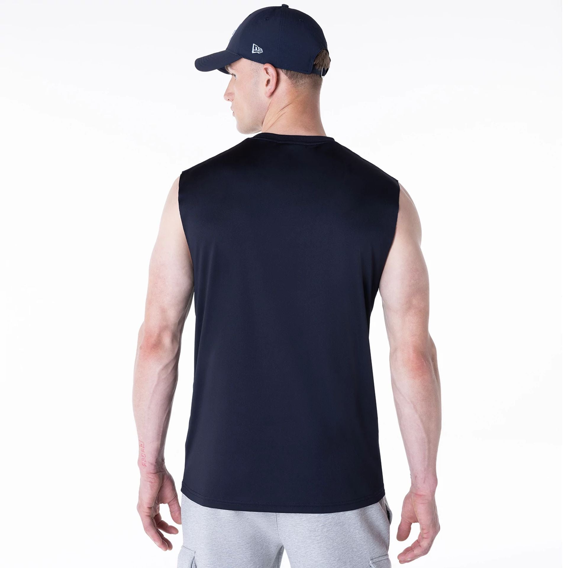 The Male model is wearing LA Dodgers MLB Navy Sleeveless Vest 2