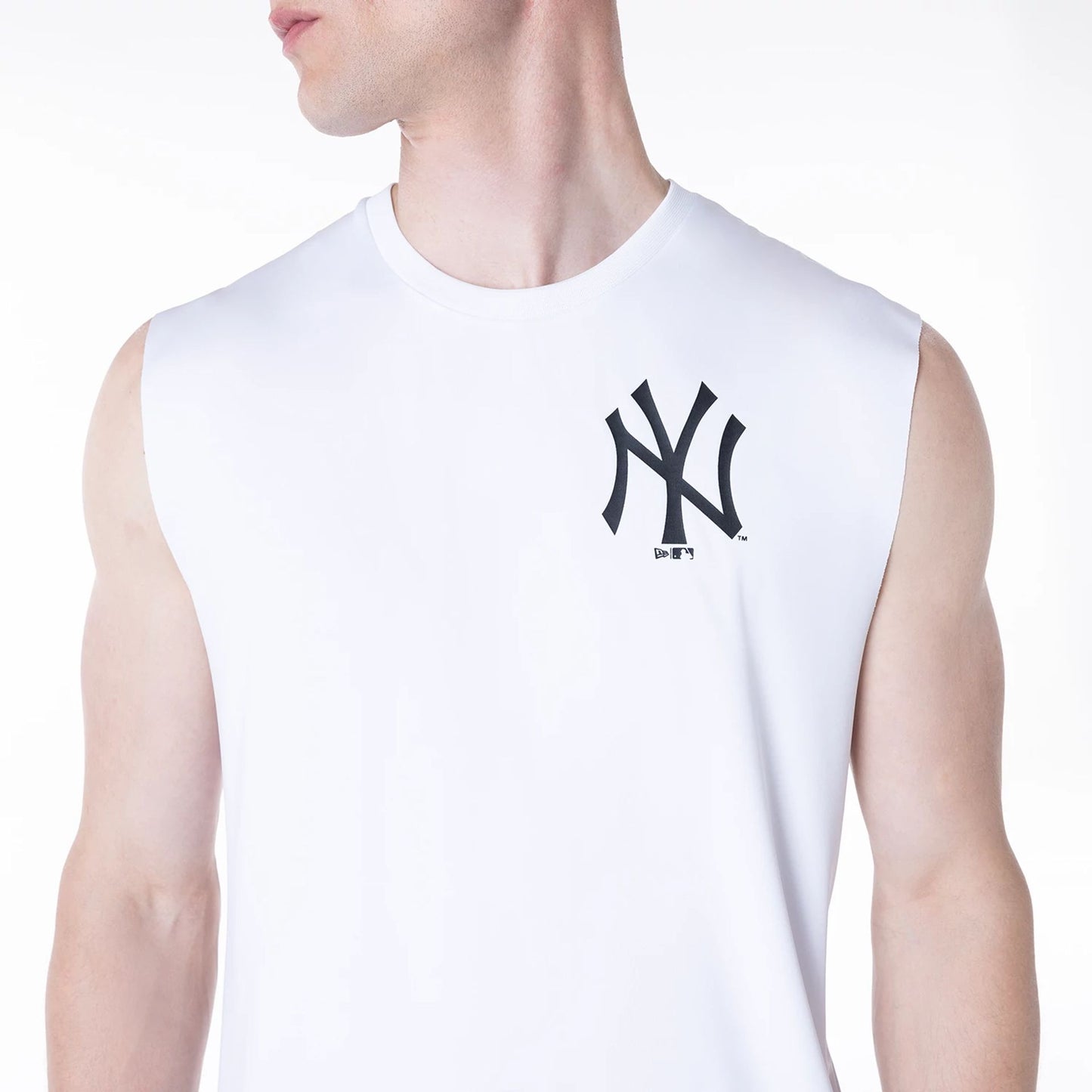 The Male model is wearing New York Yankees MLB White Sleeveless Vest 4