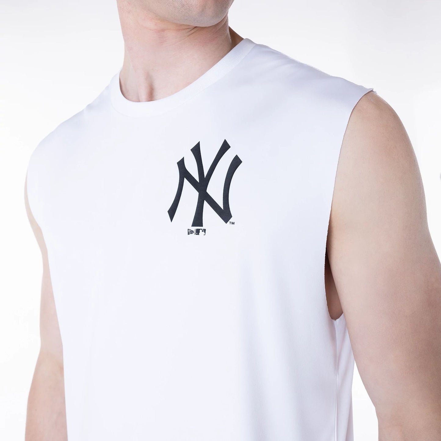 The Male model is wearing New York Yankees MLB White Sleeveless Vest 3