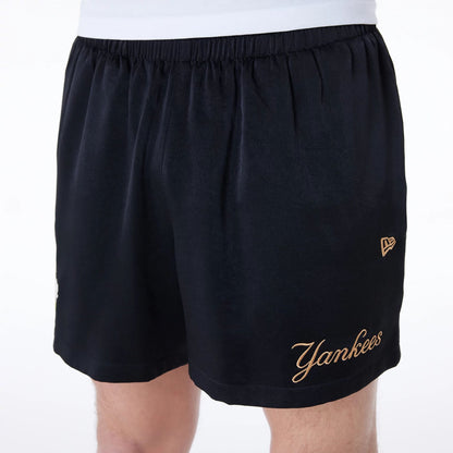 The Male model is wearing New York Yankees MLB Woven Black Shorts 5