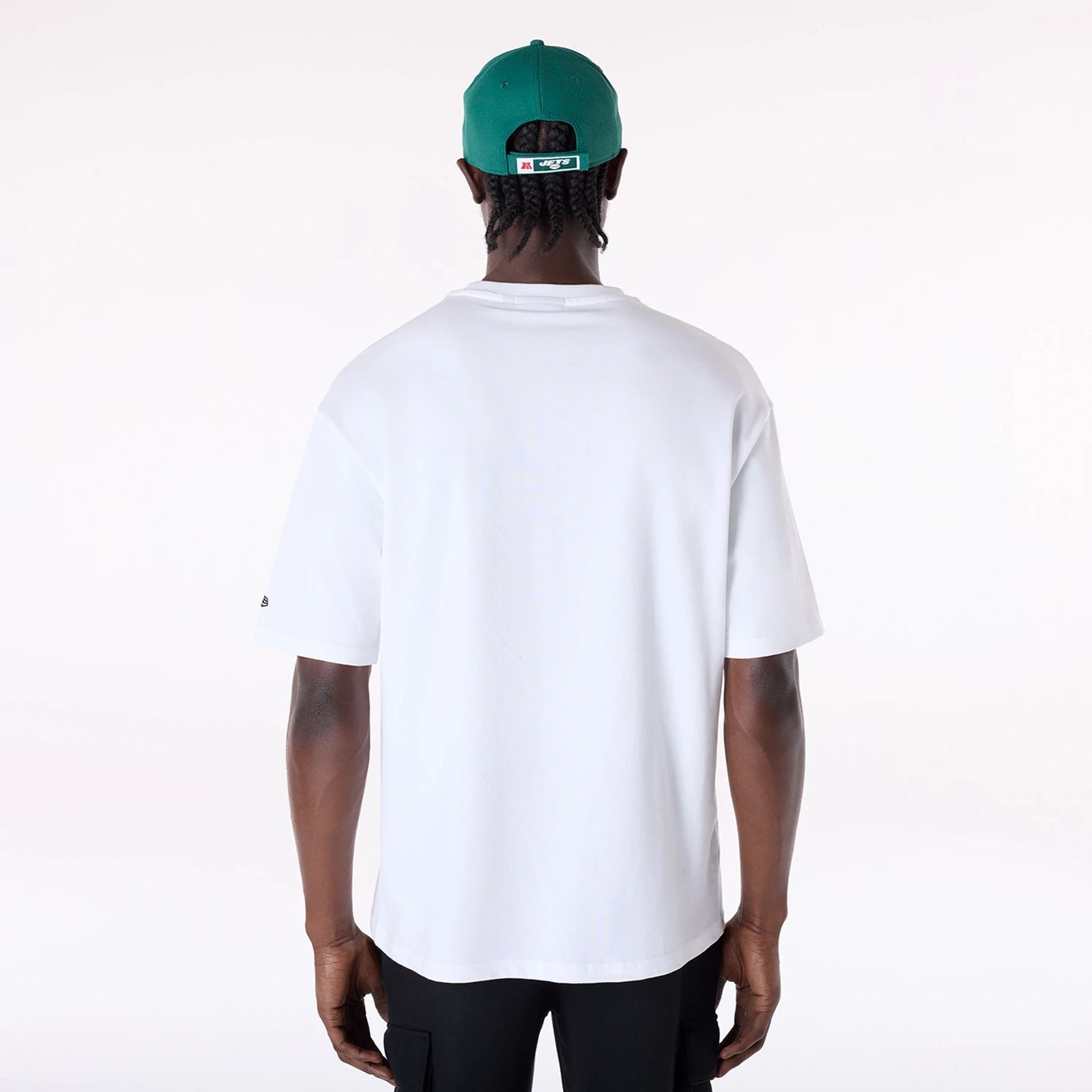 The Male model is wearing New York Jets NFL Helmet White T-Shirt 2