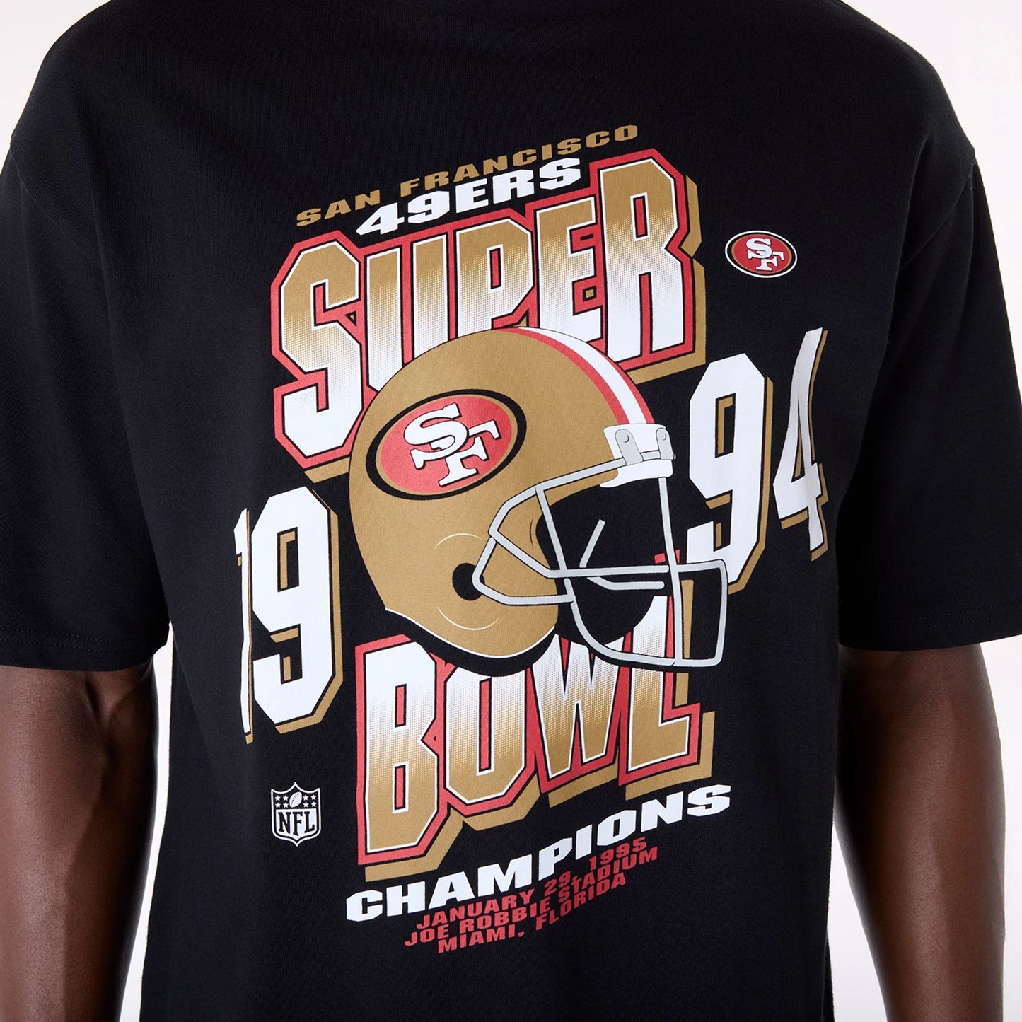 The Male model is wearing San Francisco 49ers NFL Helmet Black T-Shirt 3