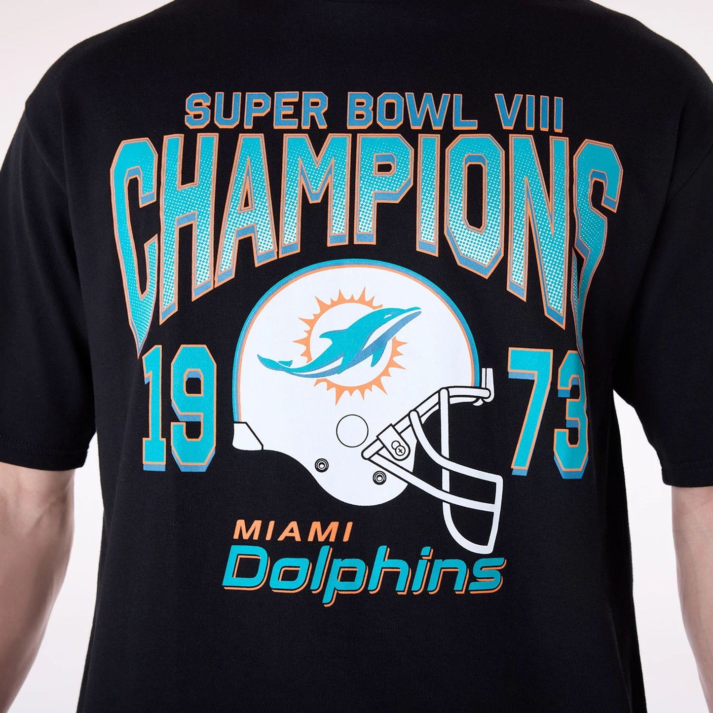 The Male model is wearing Miami Dolphins NFL Helmet Black T-Shirt 3