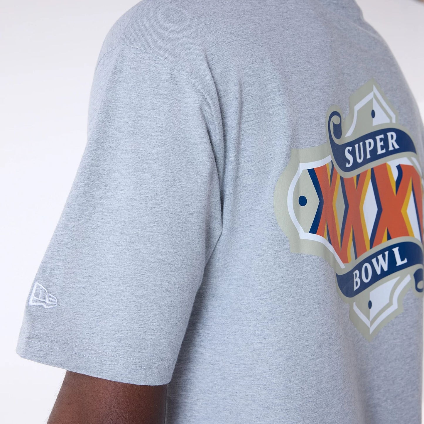 The Male model is wearing Baltimore Ravens Super Bowl Graphic Grey Oversized T-Shirt 6