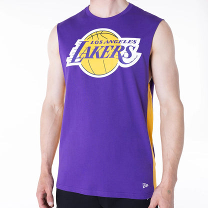 The Male model is wearing LA Lakers NBA Panel Purple Vest 7