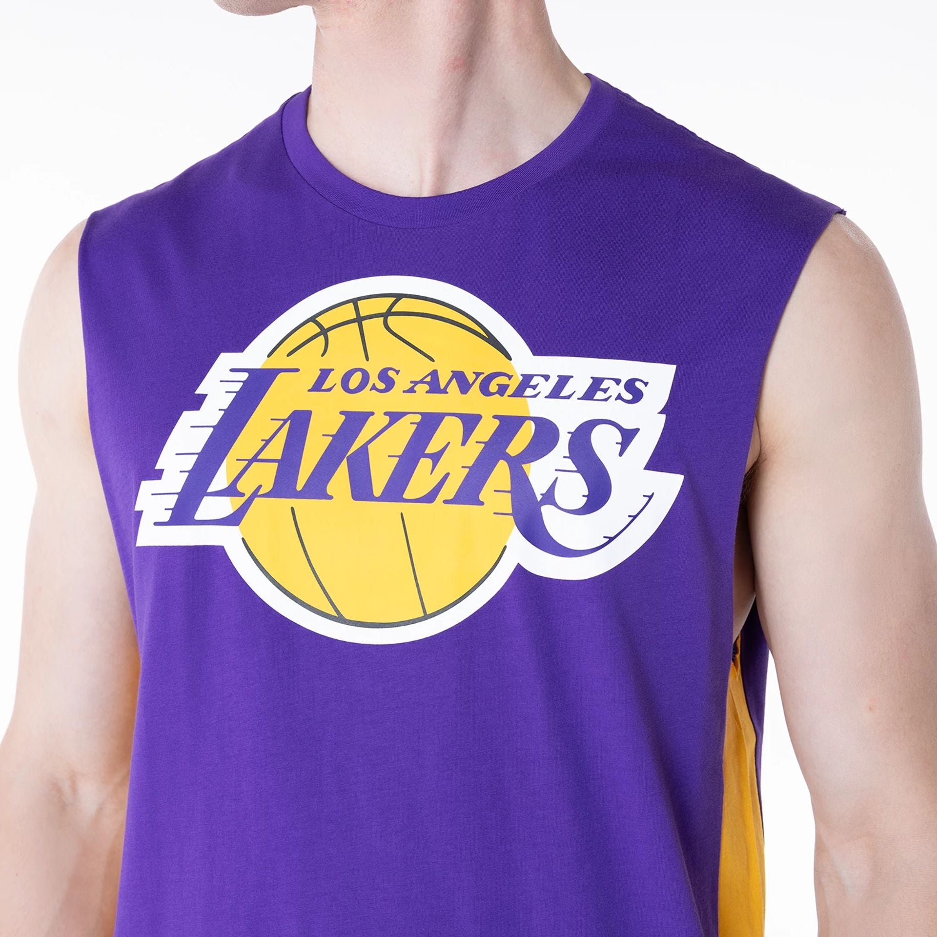 The Male model is wearing LA Lakers NBA Panel Purple Vest 6