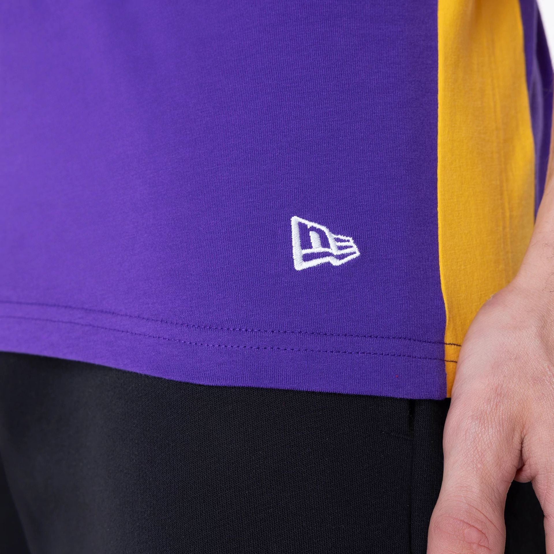 The Male model is wearing LA Lakers NBA Panel Purple Vest 5