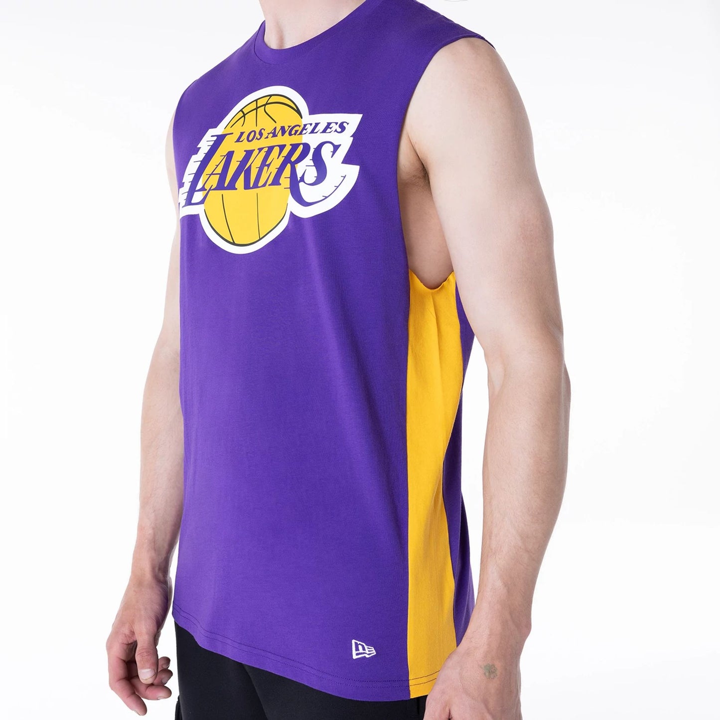 The Male model is wearing LA Lakers NBA Panel Purple Vest 4