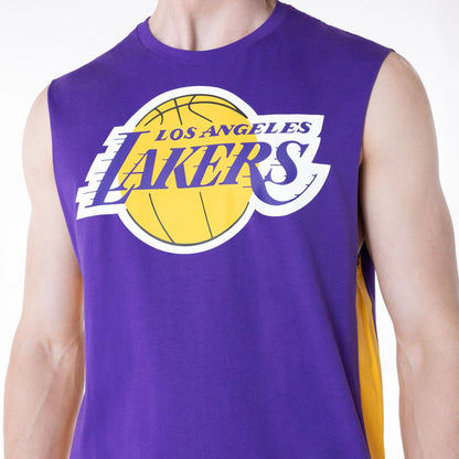 The Male model is wearing LA Lakers NBA Panel Purple Vest 3