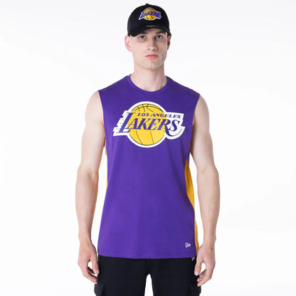 The Male model is wearing LA Lakers NBA Panel Purple Vest 1