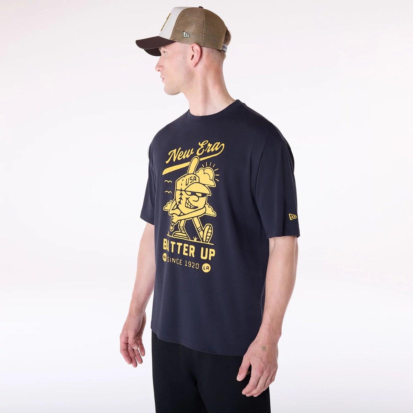 The Male model is wearing New Era Baseball Graphic Navy T-Shirt 5