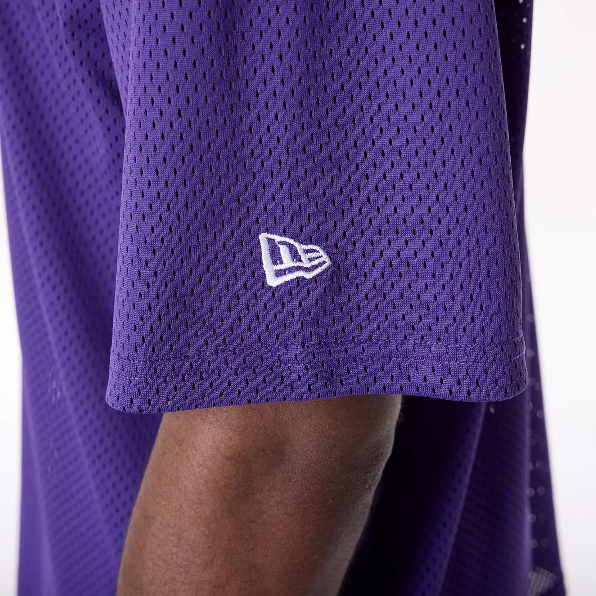 The Male model is wearing LA Lakers NBA Graphic Purple Mesh T-Shirt 7