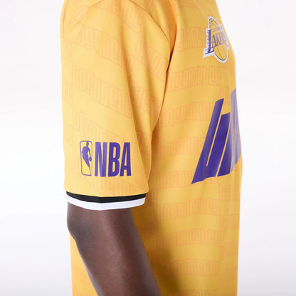 The Male model is wearing LA Lakers NBA Soccer Yellow Oversized T-Shirt 7