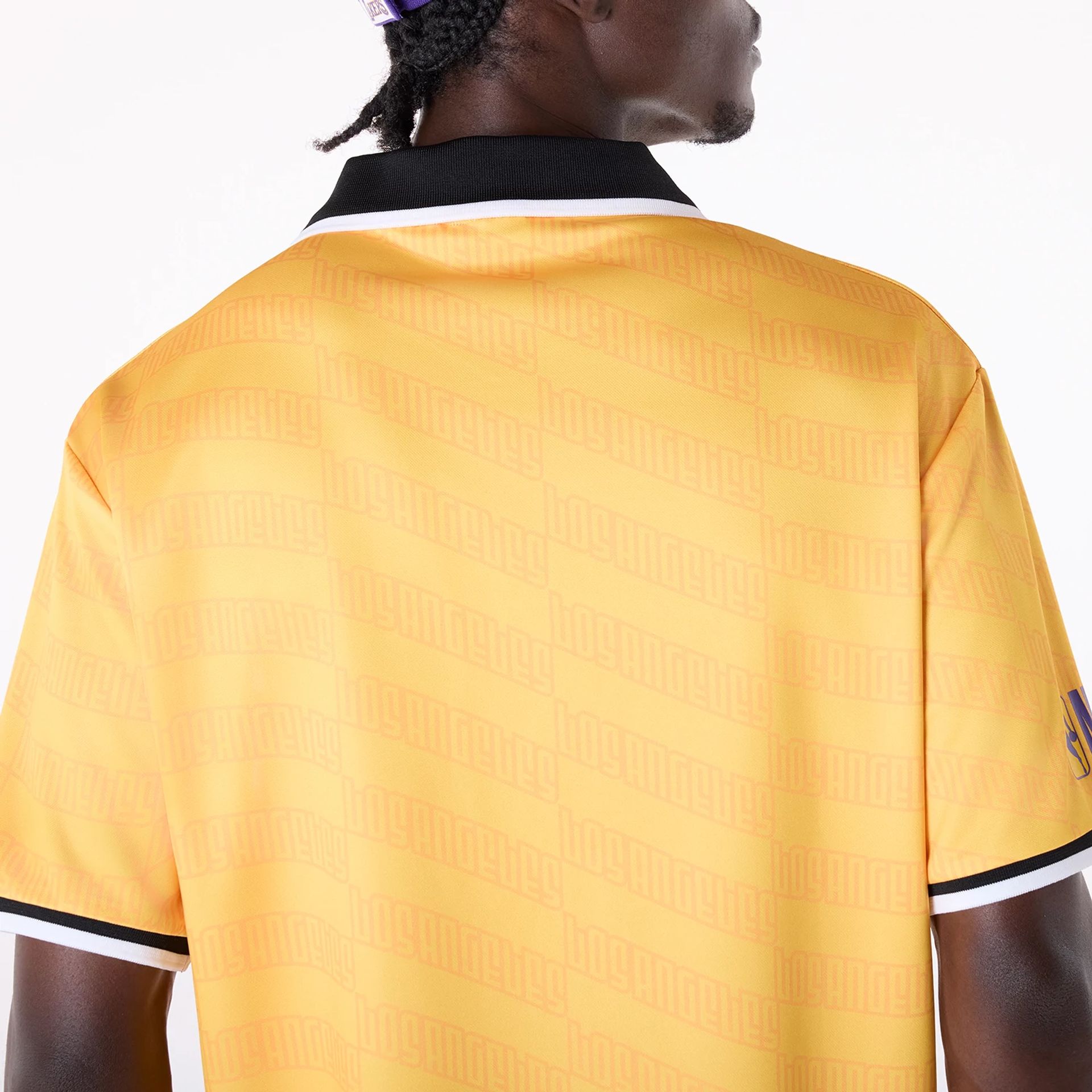 The Male model is wearing LA Lakers NBA Soccer Yellow Oversized T-Shirt 6