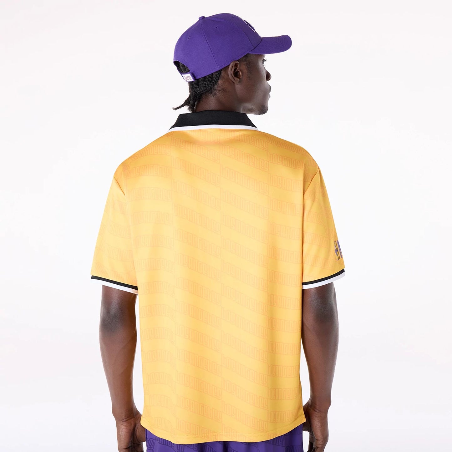 The Male model is wearing LA Lakers NBA Soccer Yellow Oversized T-Shirt 2