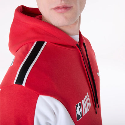 The Male model is wearing Chicago Bulls NBA Graphic Red Oversized Pullover Hoodie 6