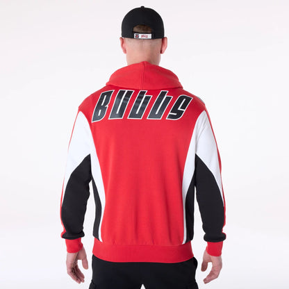 The Male model is wearing Chicago Bulls NBA Graphic Red Oversized Pullover Hoodie 2