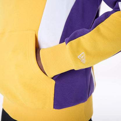 The Male model is wearing LA Lakers NBA Graphic Yellow Oversized Pullover Hoodie 7