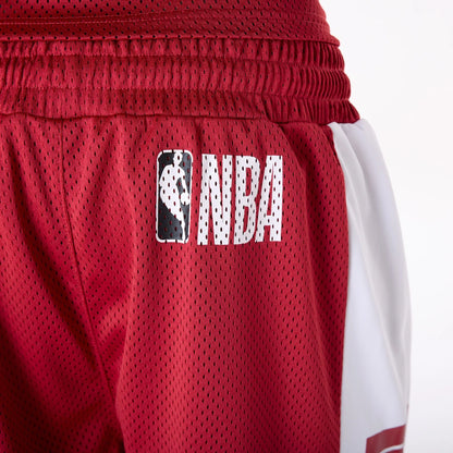 The Male model is wearing Miami Heat NBA Graphic Dark Red Mesh Shorts 5