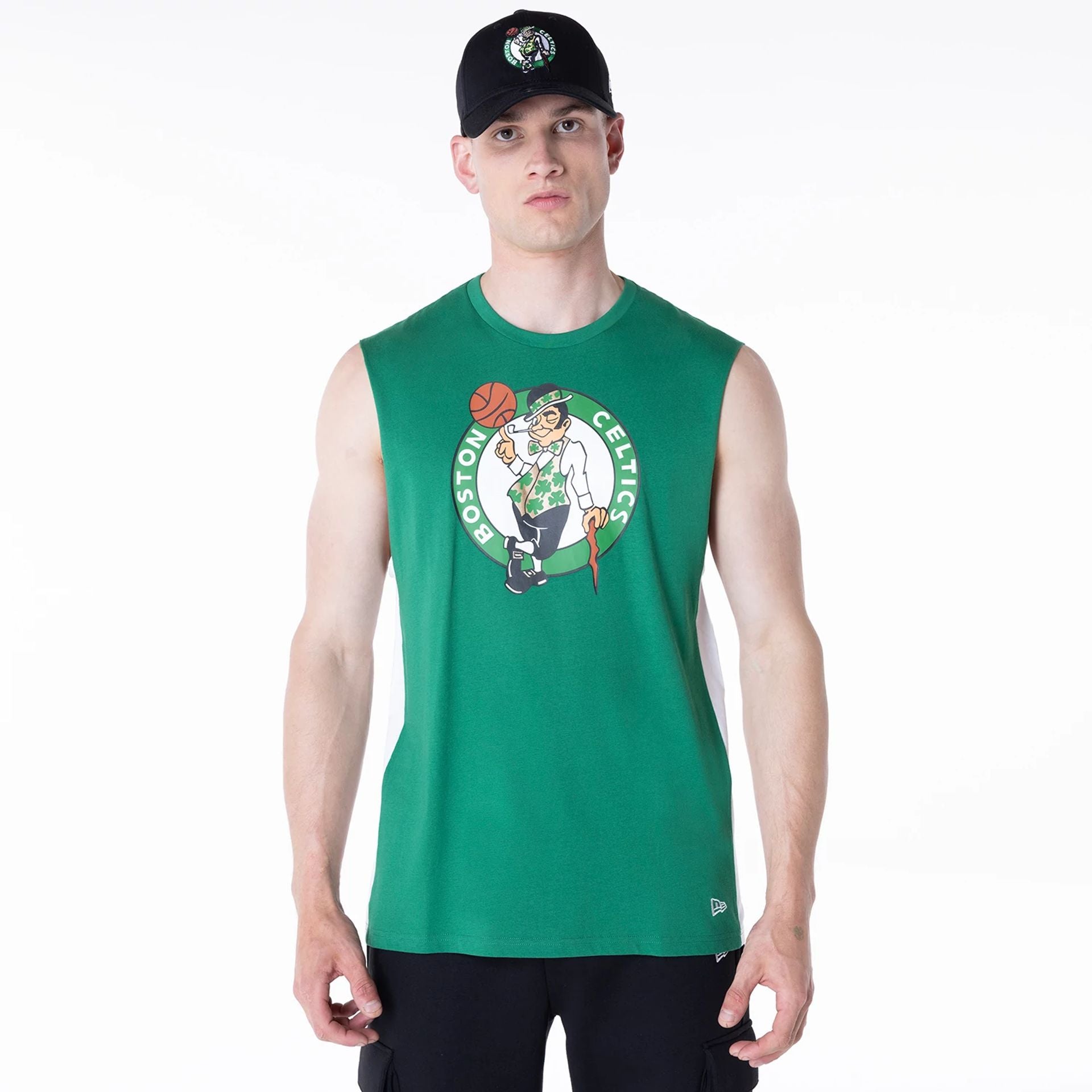 The Male model is wearing Boston Celtics NBA Panel Green Vest 1