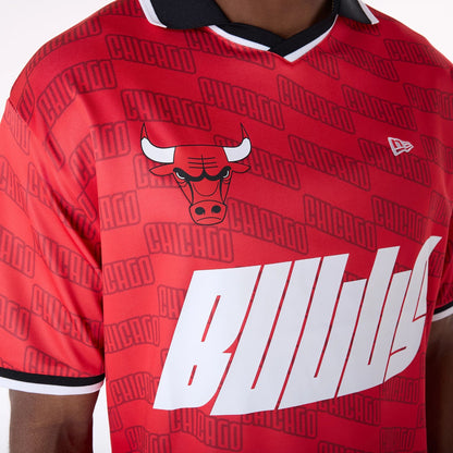 The Male model is wearing Chicago Bulls NBA Soccer Red Oversized T-Shirt 3