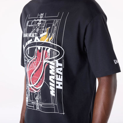 The Male model is wearing Miami Heat NBA Graphic Black T-Shirt 7