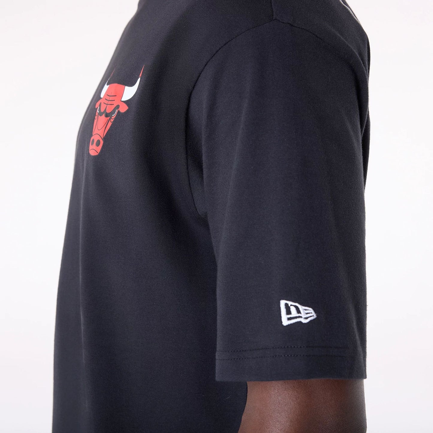 The Male model is wearing Chicago Bulls NBA Font Graphic Black T-Shirt 3