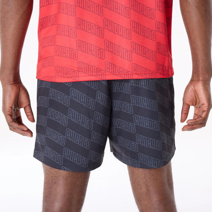 The Male model is wearing Chicago Bulls NBA All Over Print Graphic Black Shorts 5