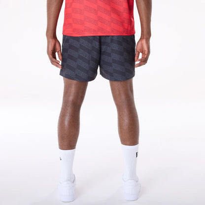 The Male model is wearing Chicago Bulls NBA All Over Print Graphic Black Shorts 2