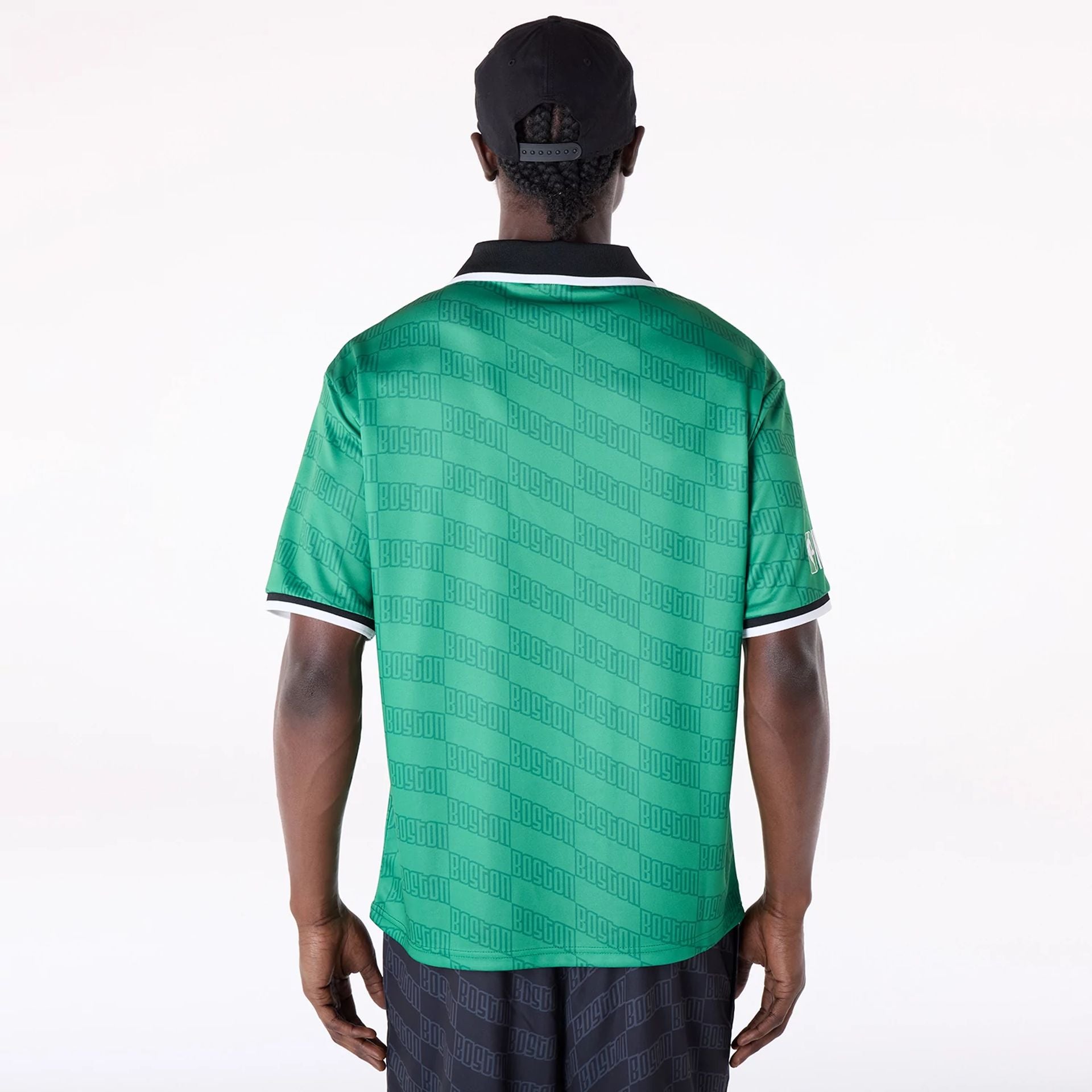 The Male model is wearing Boston Celtics NBA Soccer Green Oversized T-Shirt 2