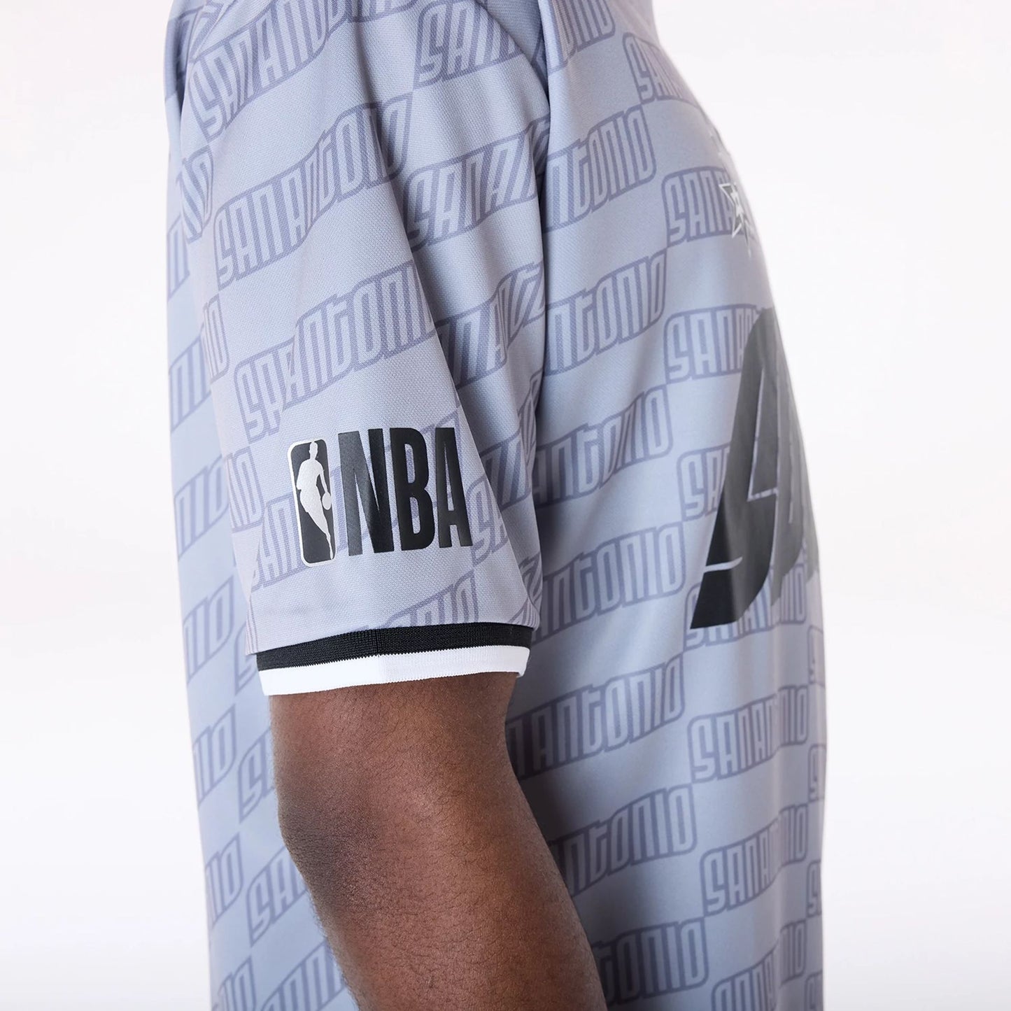 The Male model is wearing San Antonio Spurs NBA Soccer Silver Oversized T-Shirt 6