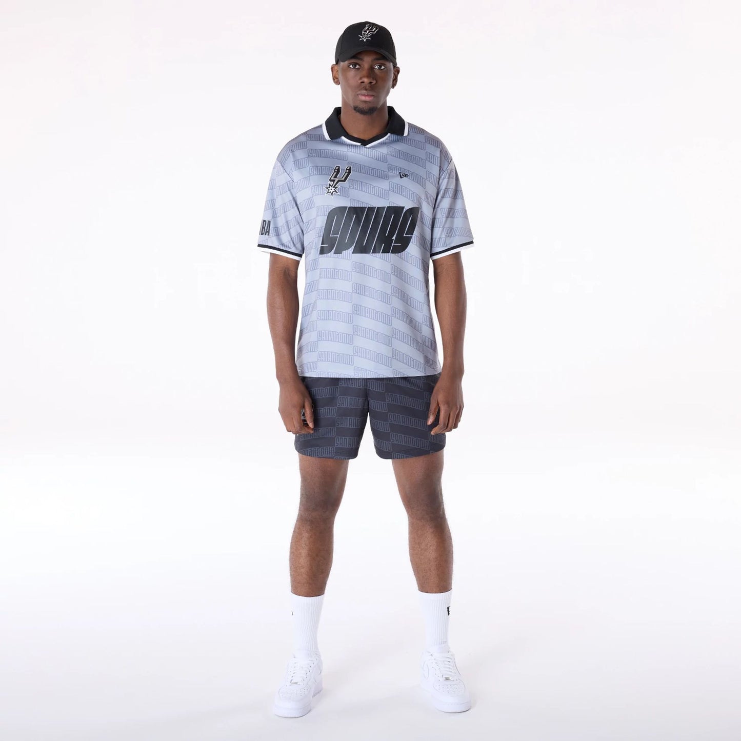 The Male model is wearing San Antonio Spurs NBA Soccer Silver Oversized T-Shirt 3