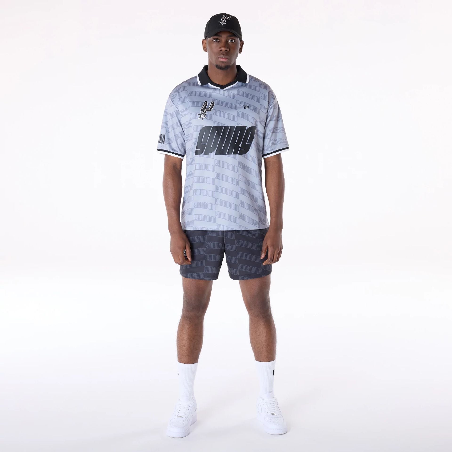 The Male model is wearing San Antonio Spurs NBA Soccer Silver Oversized T-Shirt 3