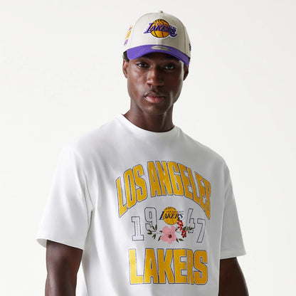 The Male model is wearing LA Lakers NBA Distressed White Oversized T-Shirt 6