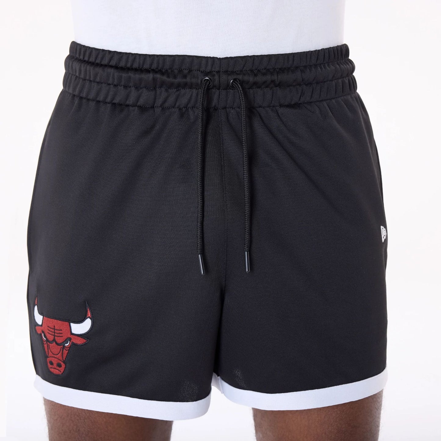 The Male model is wearing Chicago Bulls NBA Team Logo Black Shorts 6