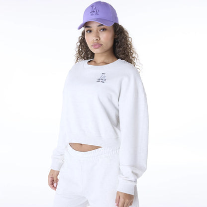 The Female model is wearing LA Dodgers Womens MLB League Essential Grey Crew Neck Sweater 6