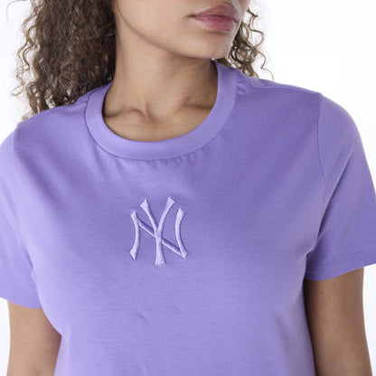 The Female model is wearing New York Yankees Womens MLB League Essential Purple T-Shirt 8