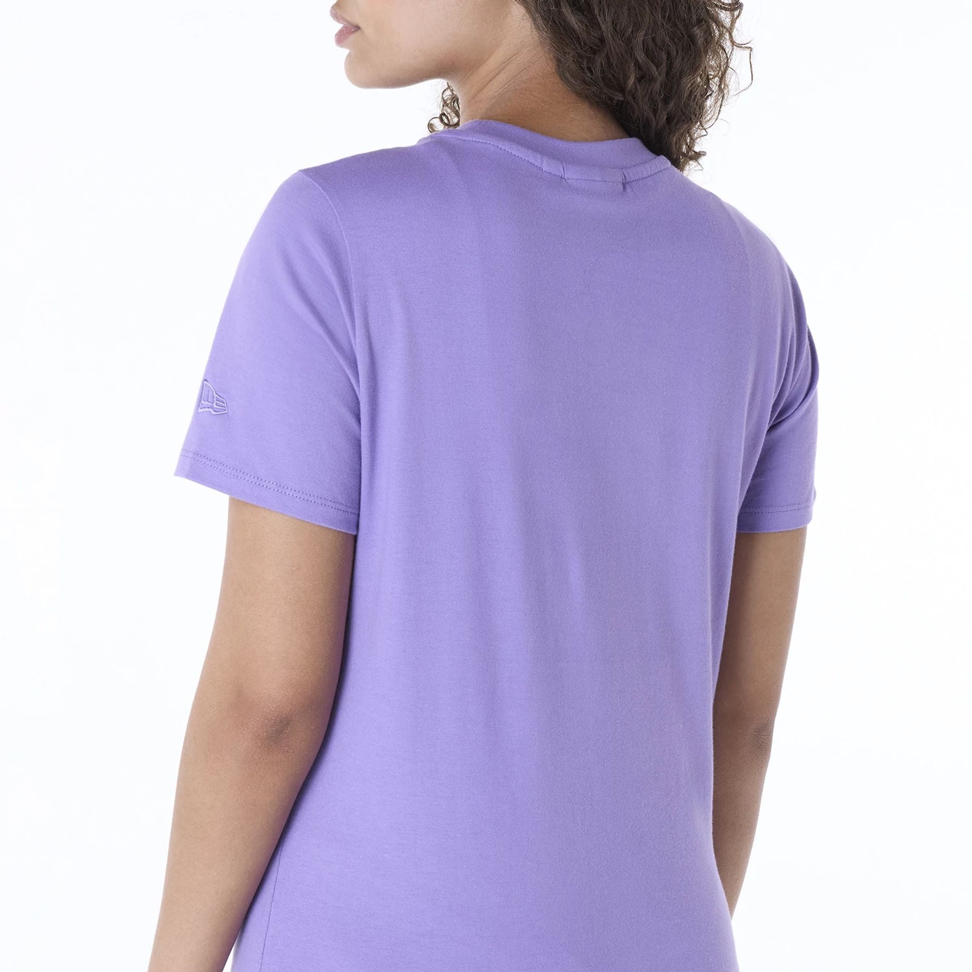 The Female model is wearing New York Yankees Womens MLB League Essential Purple T-Shirt 6