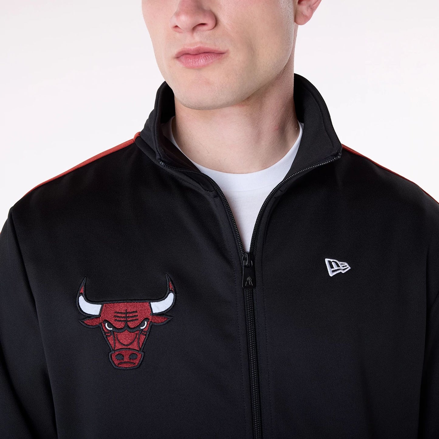 The Male model is wearing Chicago Bulls NBA Black Track Jacket 3