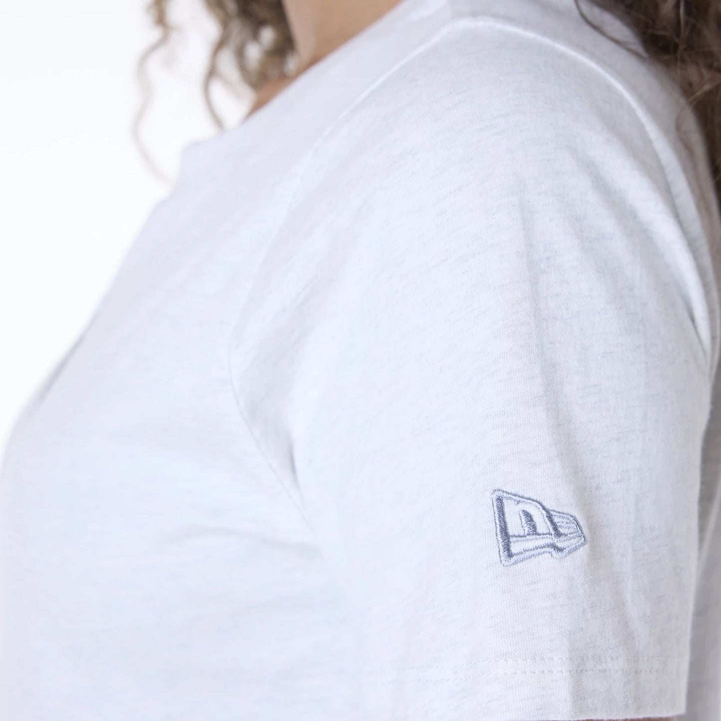 The Female model is wearing LA Dodgers Womens MLB League Essential Pastel Grey T-Shirt 5