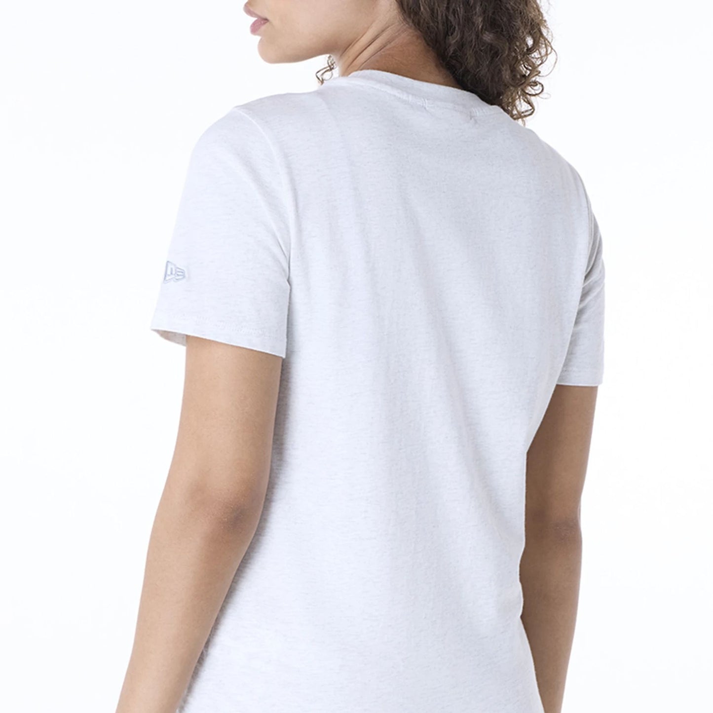 The Female model is wearing LA Dodgers Womens MLB League Essential Pastel Grey T-Shirt 4