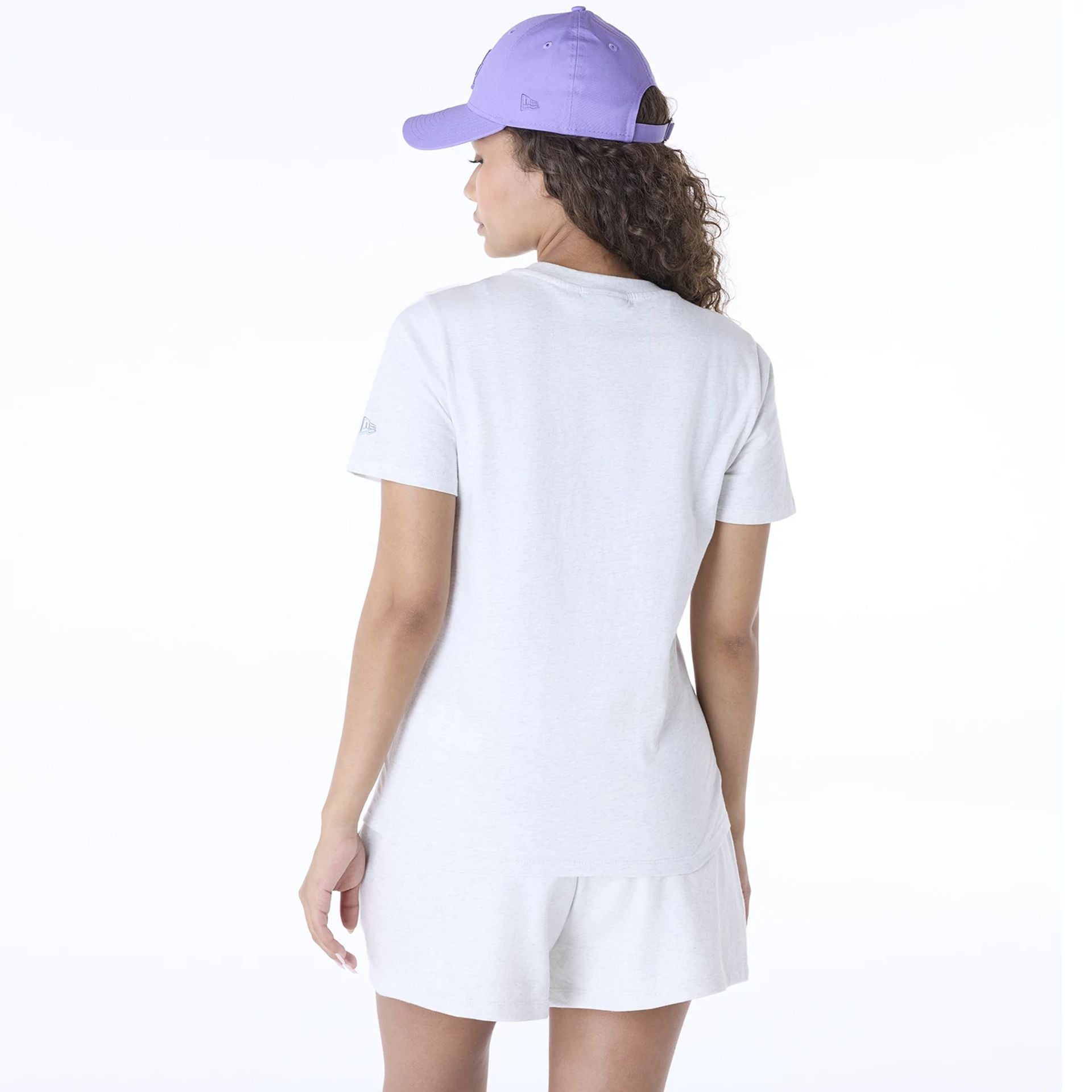 The Female model is wearing LA Dodgers Womens MLB League Essential Pastel Grey T-Shirt 2