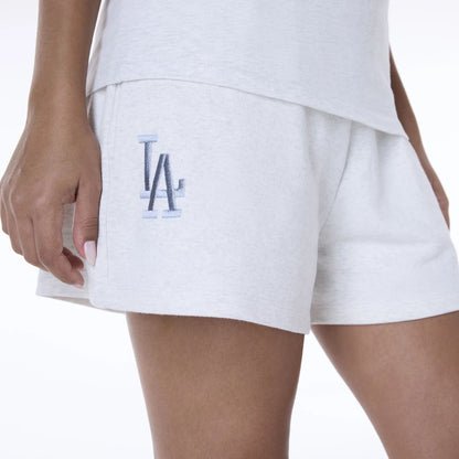 The Female model is wearing LA Dodgers Womens MLB League Essential Pastel Grey Shorts 8