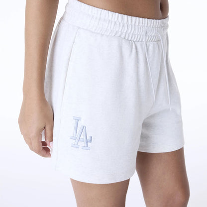 The Female model is wearing LA Dodgers Womens MLB League Essential Pastel Grey Shorts 7