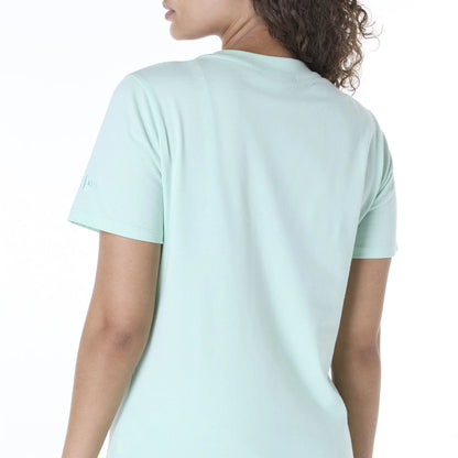 The Female model is wearing LA Dodgers Womens MLB League Essential Pastel Green T-Shirt 5