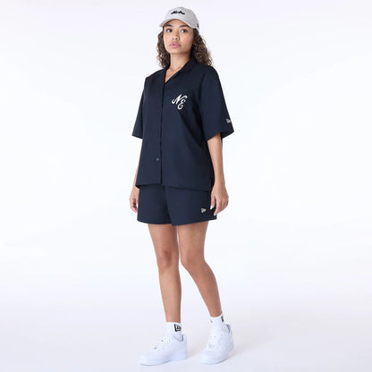 The Female model is wearing Womens New Era Cotton Black Shorts 8