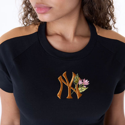 The Female model is wearing New York Yankees Womens MLB Floral Black T-Shirt 3