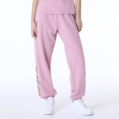 The Female model is wearing LA Dodgers Womens MLB Floral Dark Pink Joggers 1