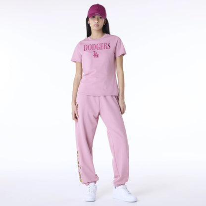 The Female model is wearing LA Dodgers Womens MLB Floral Dark Pink Joggers 3